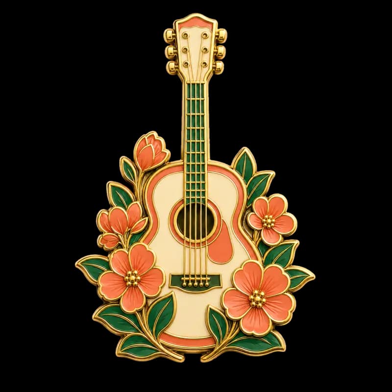 Floral guitar music festival enamel pin